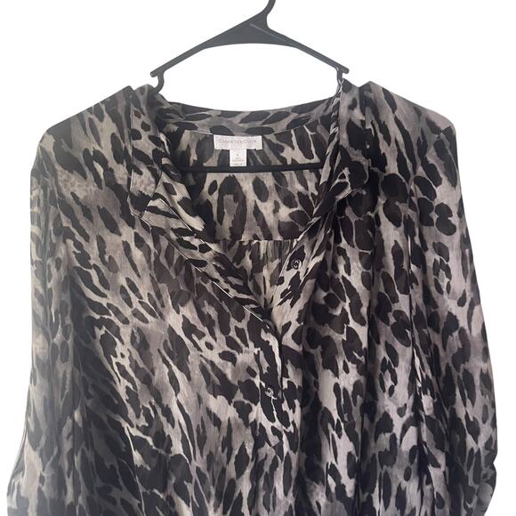Charter Club Women's Size Large Leopard Print Animal Sheer Black Top - Picture 2 of 8